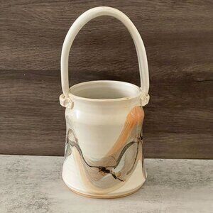 Sibylle Tornow Studio Art Pottery 10" Handled Vase Pot Basket Freeform Glaze NH